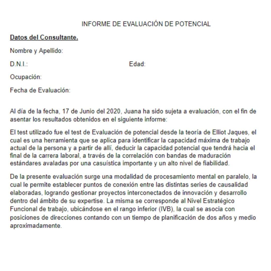 modelo de informe de evaluación de potencial