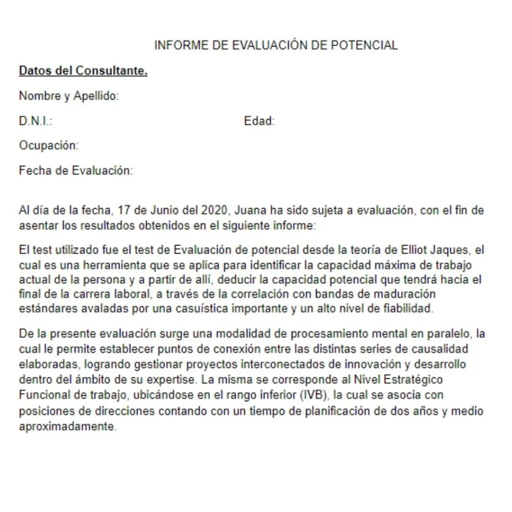 modelo de informe de evaluación de potencial