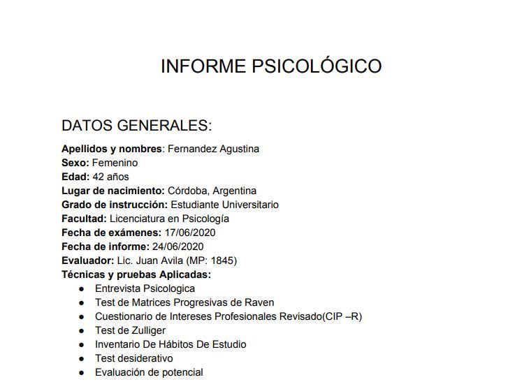 foto de un informe psicológico