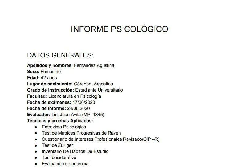 foto de un informe psicológico