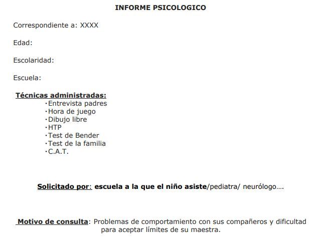 informe psicológico para niños