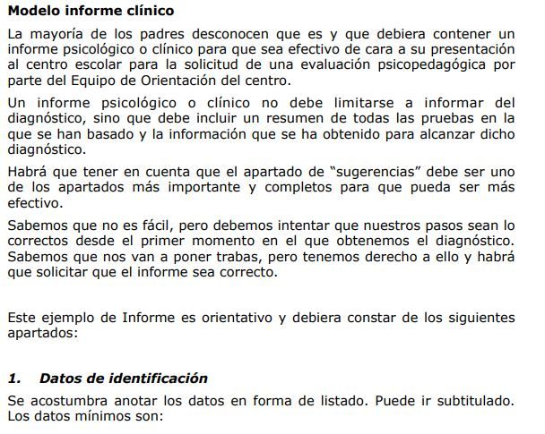 modelo de informe clinico
