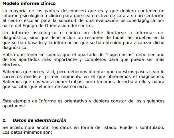 modelo de informe clinico